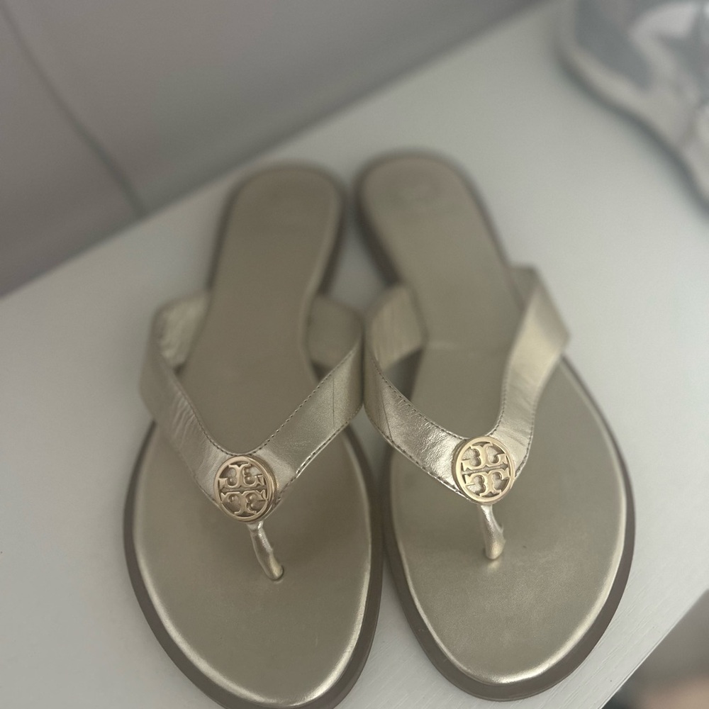 Tory Burch Gold Sandals with Metallic Logo